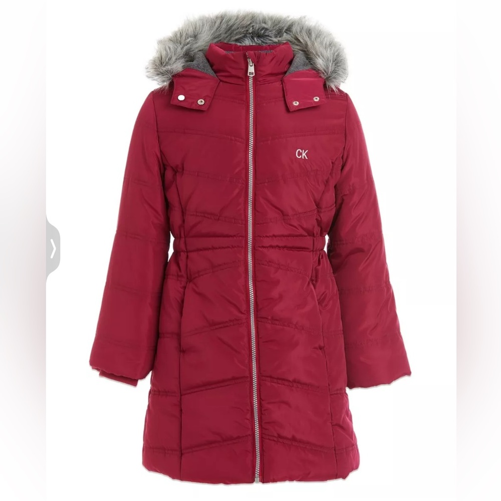 CALVIN KLEIN JEANS Girl's Puffer Hooded Fleece-Lined Coat - Size 8/10 (M)